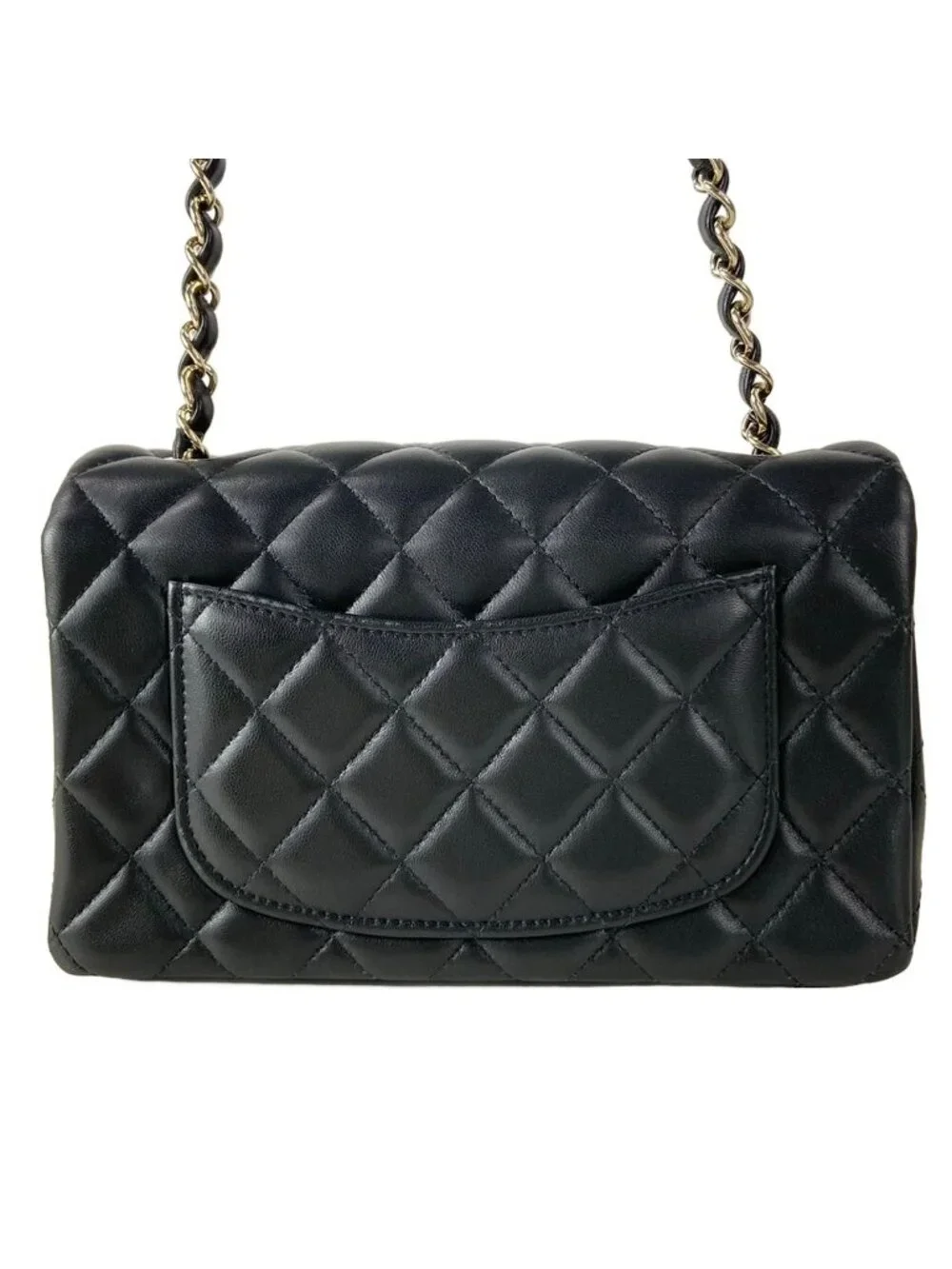 Chanel Shoulder Bag Mini Quilted Black Chain Silver Metal Lambskin